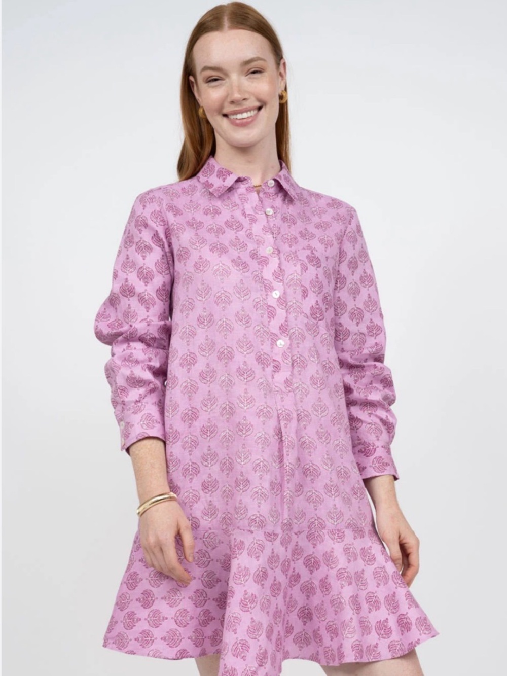 Uncle Frank Pink Linen Flounce Dress Size L Short-Mini